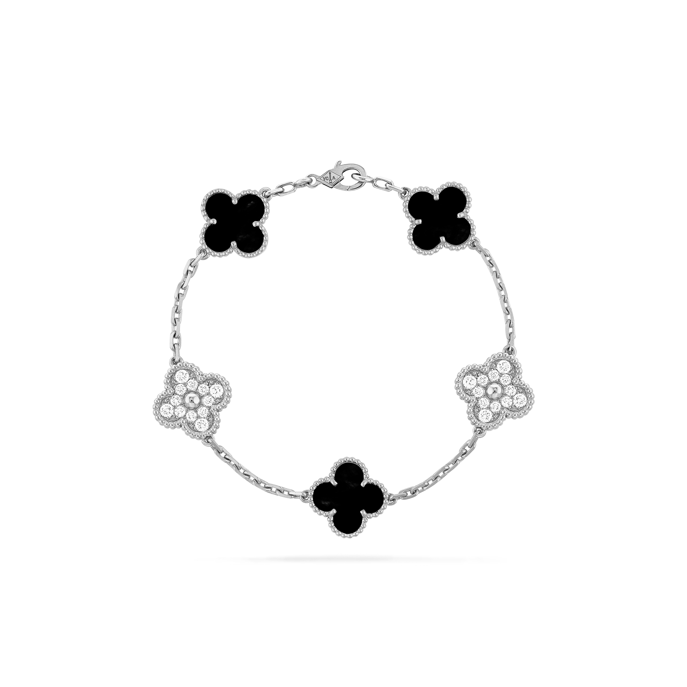 V*N CL*F arpels vintage alhambra bracelet, 5 motifs - white gold, diamond, onyx  vcarp2r900
